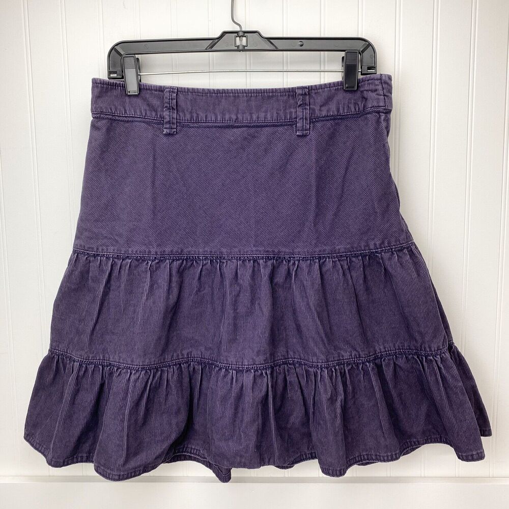 Corduroy Ruffle Skirt H&M L.O.G.G. Womens 8 Purple Short 100% Cotton Side Zip